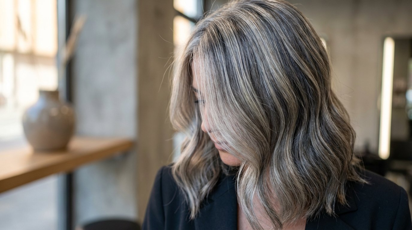 scopri la tecnica dei parrucchieri per passare al grigio naturale dopo i 50 anni senza ricrescita visibile e mantenere capelli splendenti