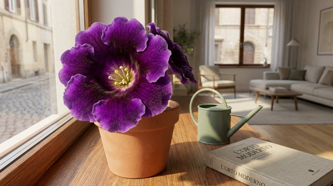 scopri la gloxinia, la pianta da appartamento con fiori spettacolari che rifiorisce ogni anno senza cure complicate e resiste alle dimenticanze di innaffiatura